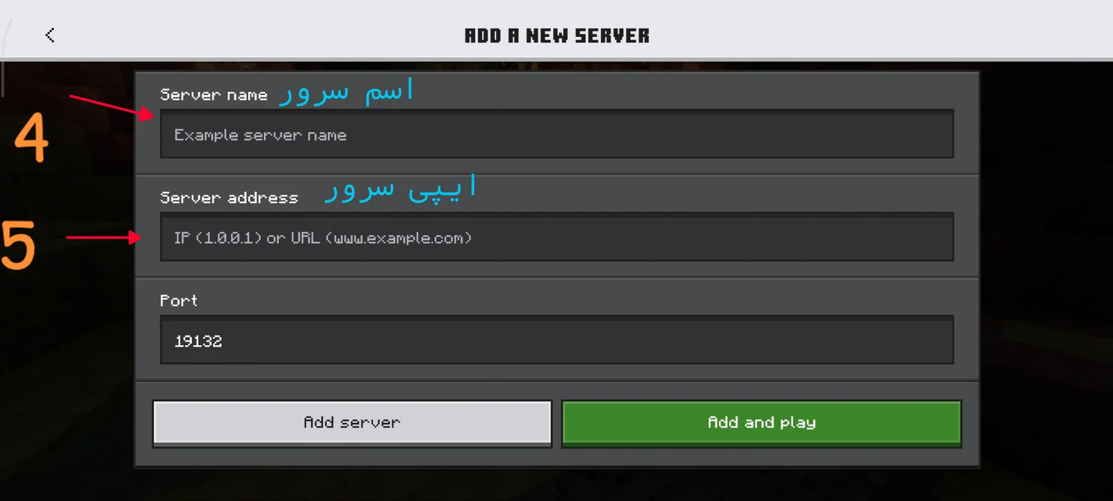 مرحله ۴ و ۵ - کادرهای Server name و Server address